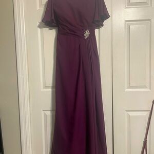 Plum, scoop neck Flutter Sleeve Maxi Dress